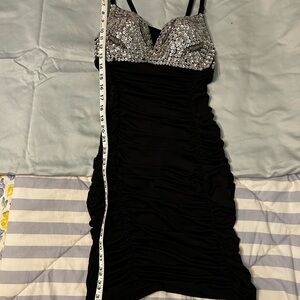 Elegant Black and Silver Sequin Mini Dress